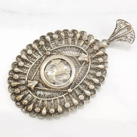 Vintage Archeological Revival Filigree Egyptian Sterling Silver Pendant