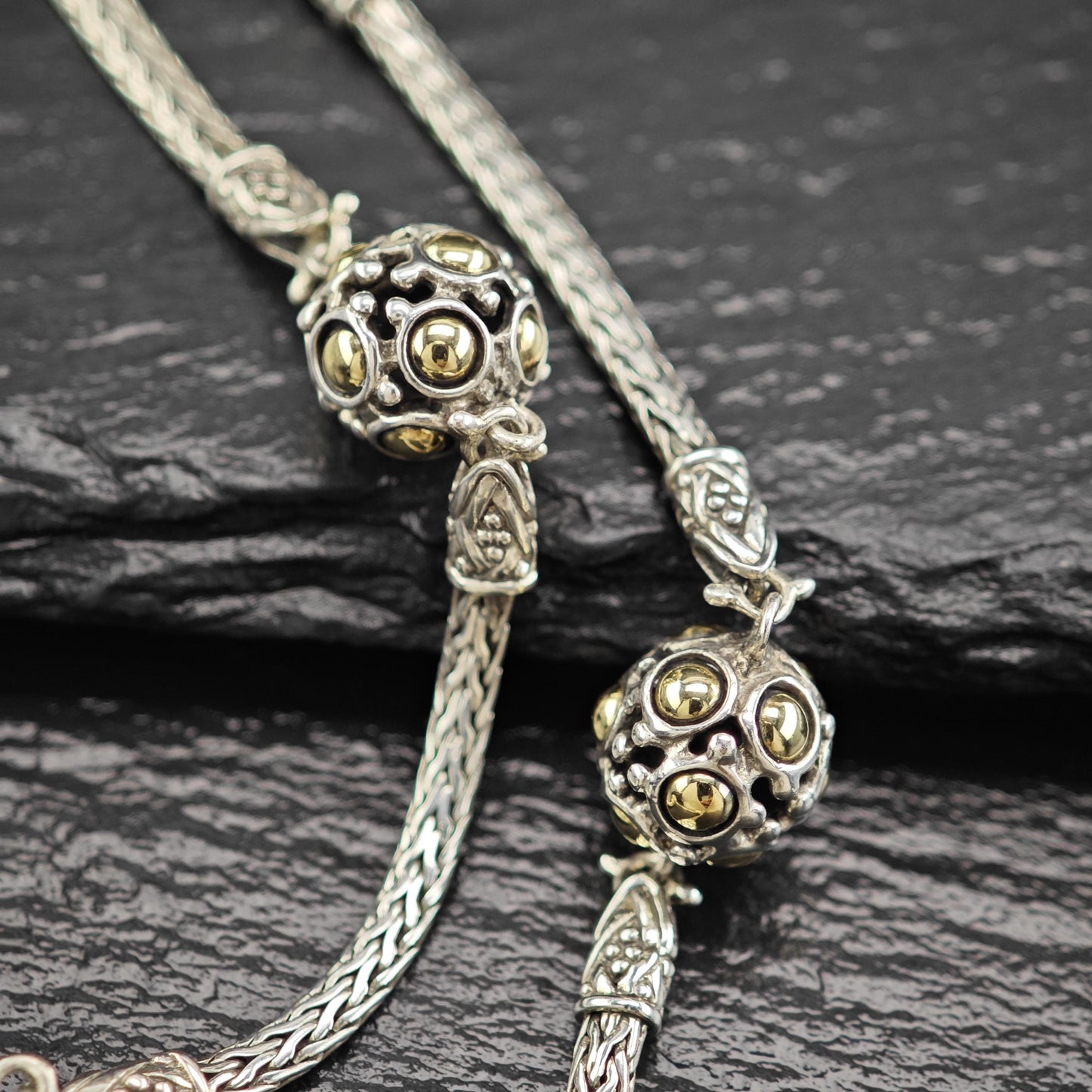 Vintage John Hardy 18k Gold Sterling Silver Ball Station Necklace Jaisalmer Design N2583