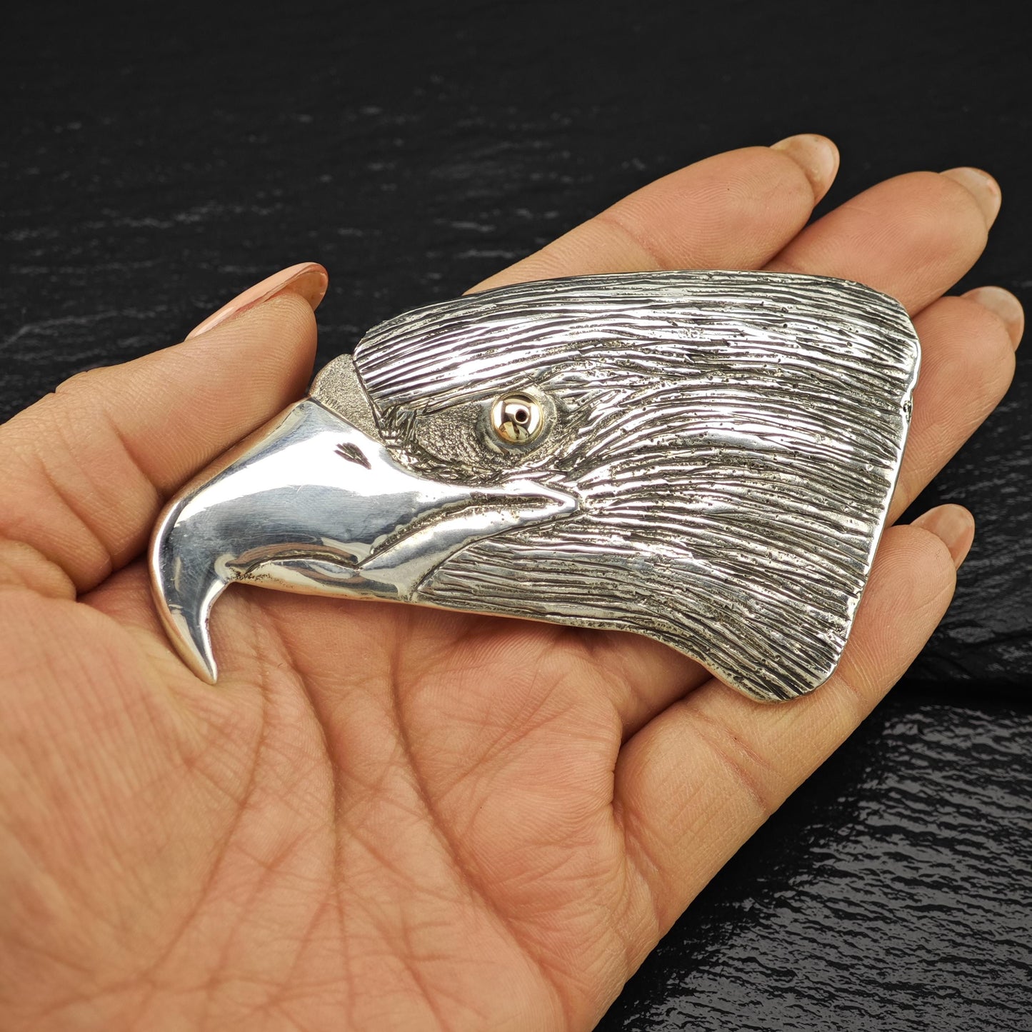 Navajo 14k Gold Eye, Eagle Head Brooch Sterling Silver