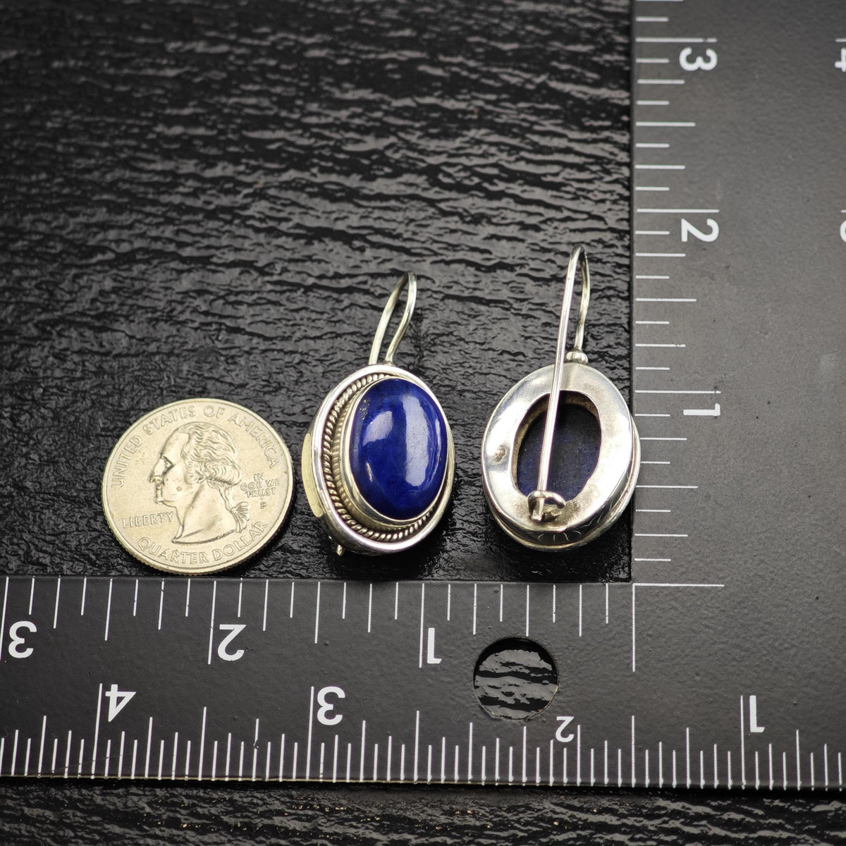 Vintage Lapis Oval Sterling Silver Dangle Earrings ER3215