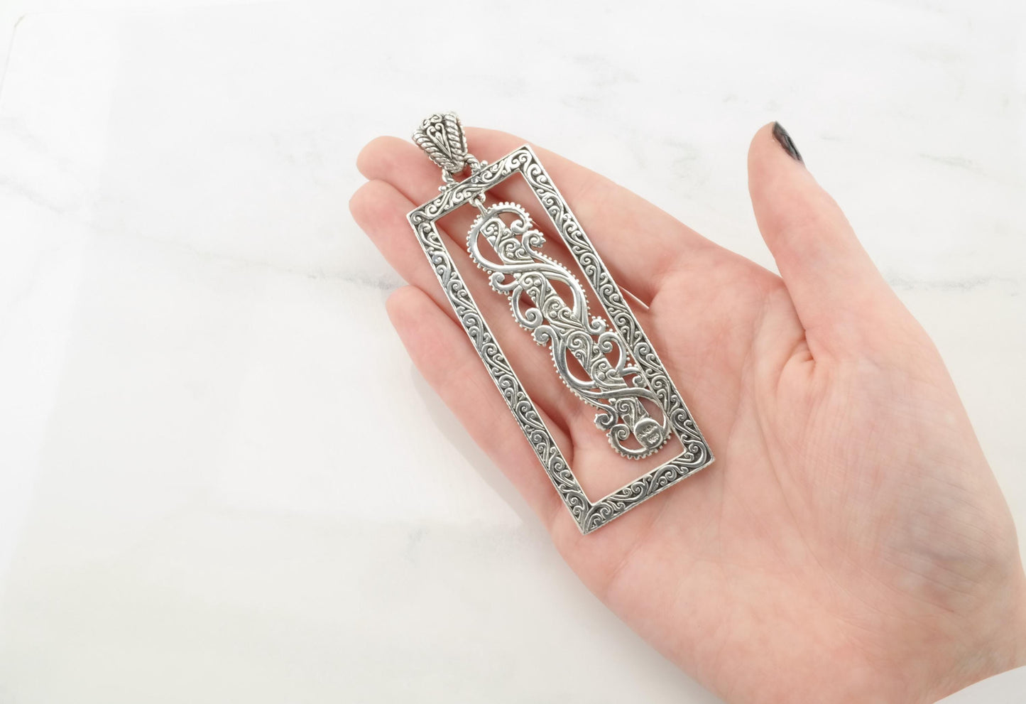Vintage Sarda Scroll Hanging Middle Sterling Silver Pendant