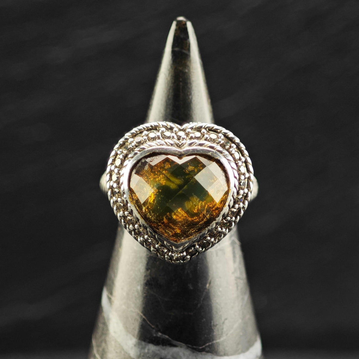 Vintage Judith Ripka Heart Quartz Doublet CZ Sterling Silver Ring Sz 4 R6819