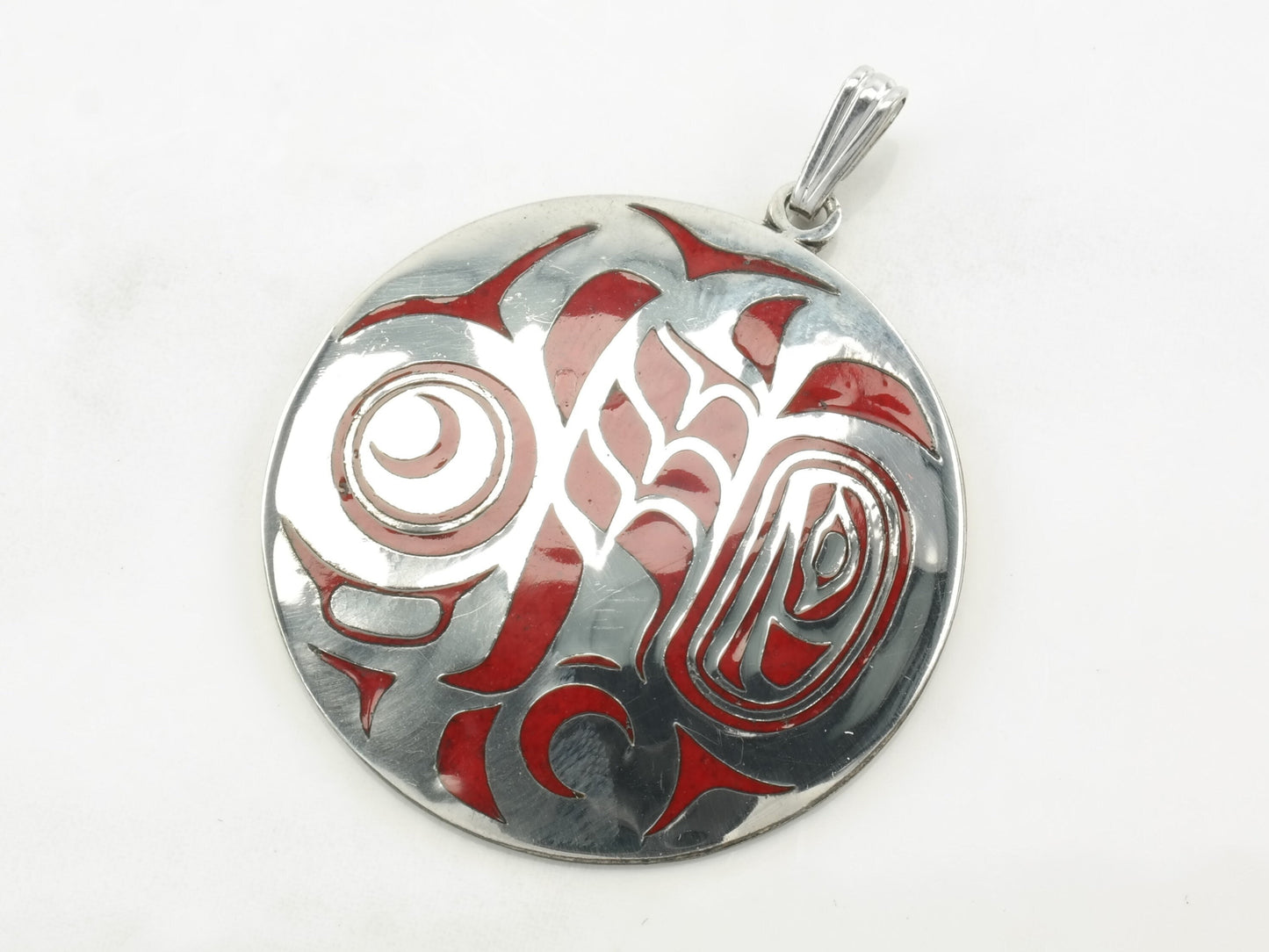 Vintage Marvin Oliver Enamel, Abstract, Indigenous Sterling Silver Pendant