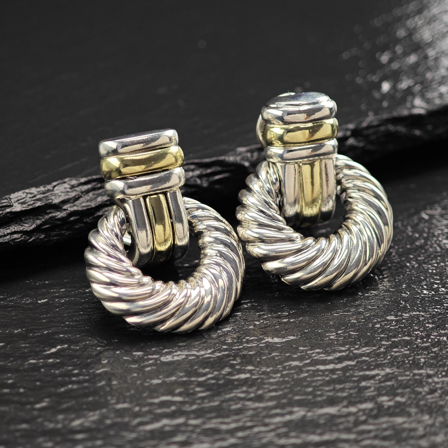 David Yurman Doorknockers, 14k Gold Accent & Post Omega Back/Dangle Earrings Sterling Silver
