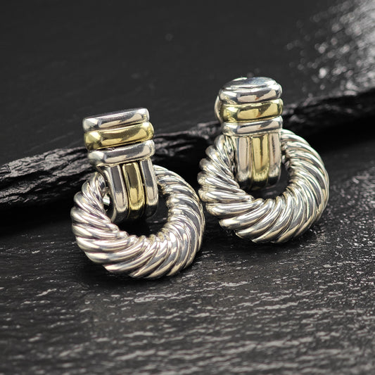 David Yurman Doorknockers, 14k Gold Accent & Post Omega Back/Dangle Earrings Sterling Silver