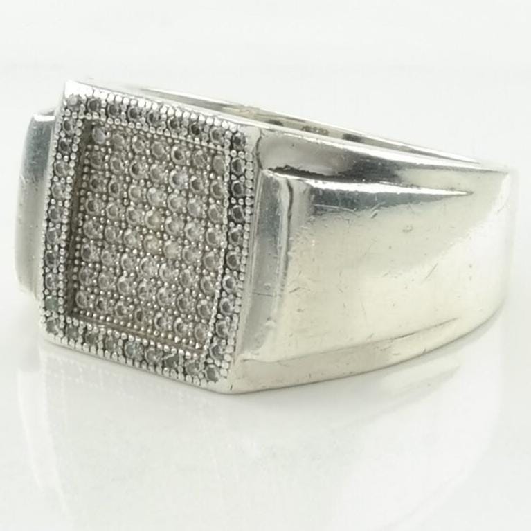 Vintage Sterling Silver Ring CZ Pave, Wide Band Size 10