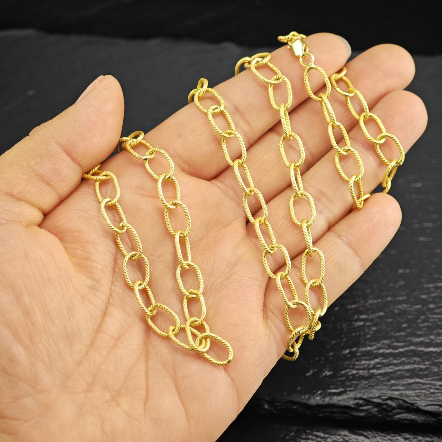 Gold Plated Twisted Oval Link Chain Sterling Silver Necklace N2753