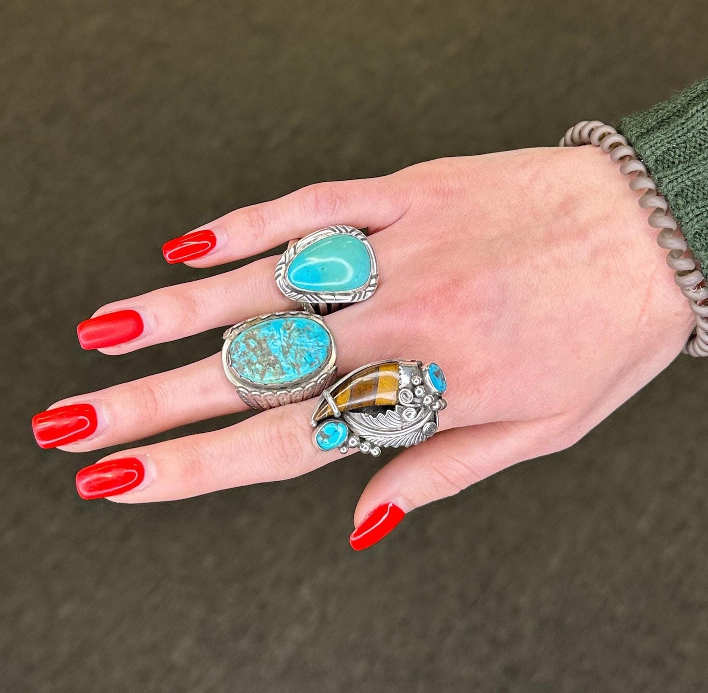 Vintage Navajo Turquoise Ring, Size 10 3/4, Sterling Silver, Signed BY, Circa 1980s