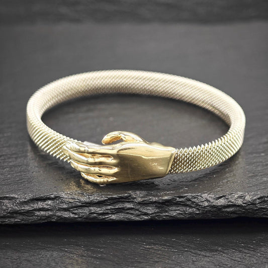 Vintage Mignon Faget, 14k Gold Hand Bangle on Stainless Steel