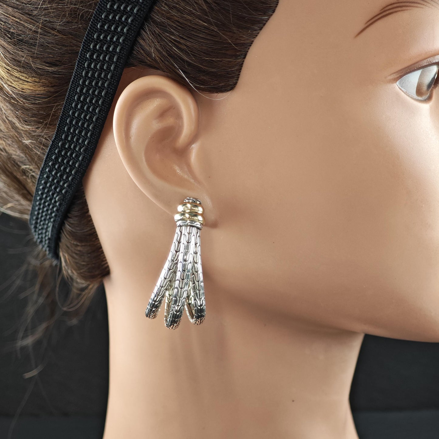 Lg John Hardy 18K Gold Accent Sterling Silver Half Hoop Earrings