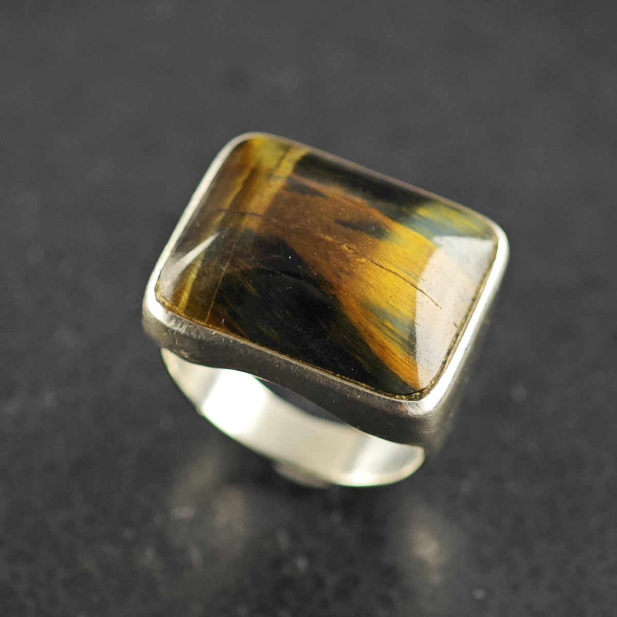 Square Tiger's Eye Sterling Silver Ring Sz 9 1/2 R6874