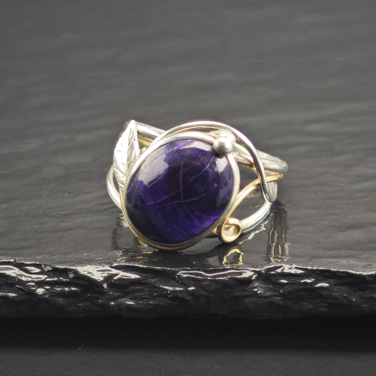 Purple Gemstone Gold Tone Accent Open Band Sterling Silver Ring Sz 11 R6754
