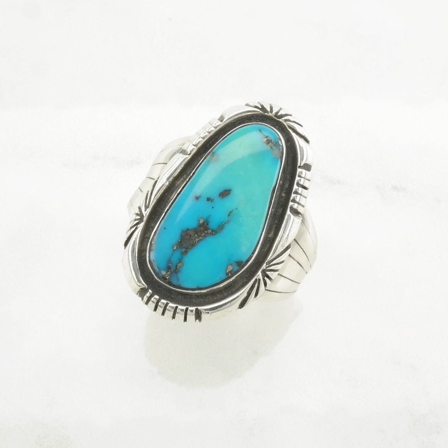 Darrell Cadman, Navajo Silver Ring Turquoise Sterling Blue Size 9 3/4