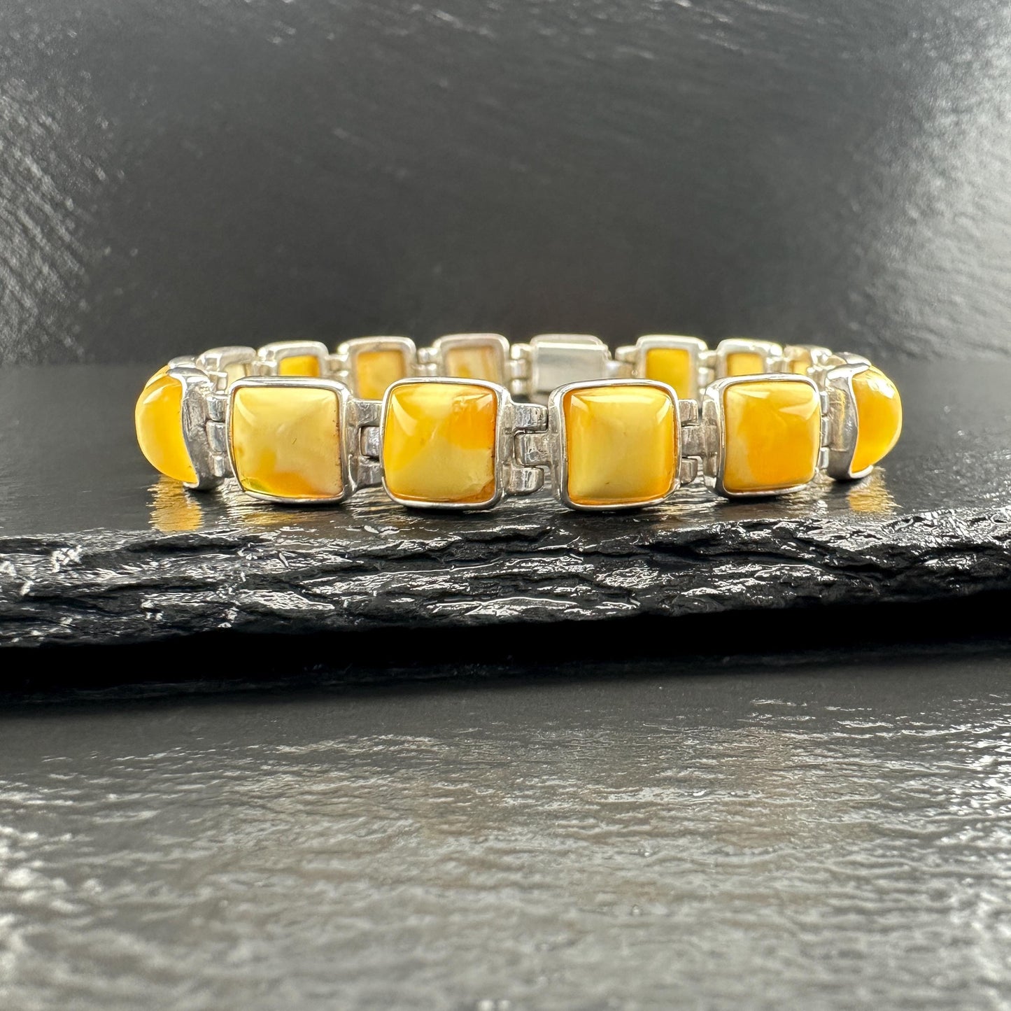 Vintage Baltic Amber Line Bracelet Sterling Silver
