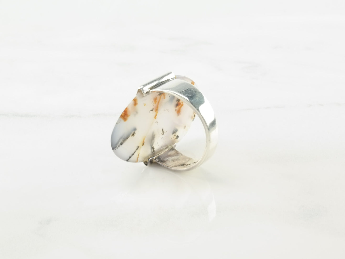 Vintage Sterling Silver Ring Dendritic Agate Size 7 3/4