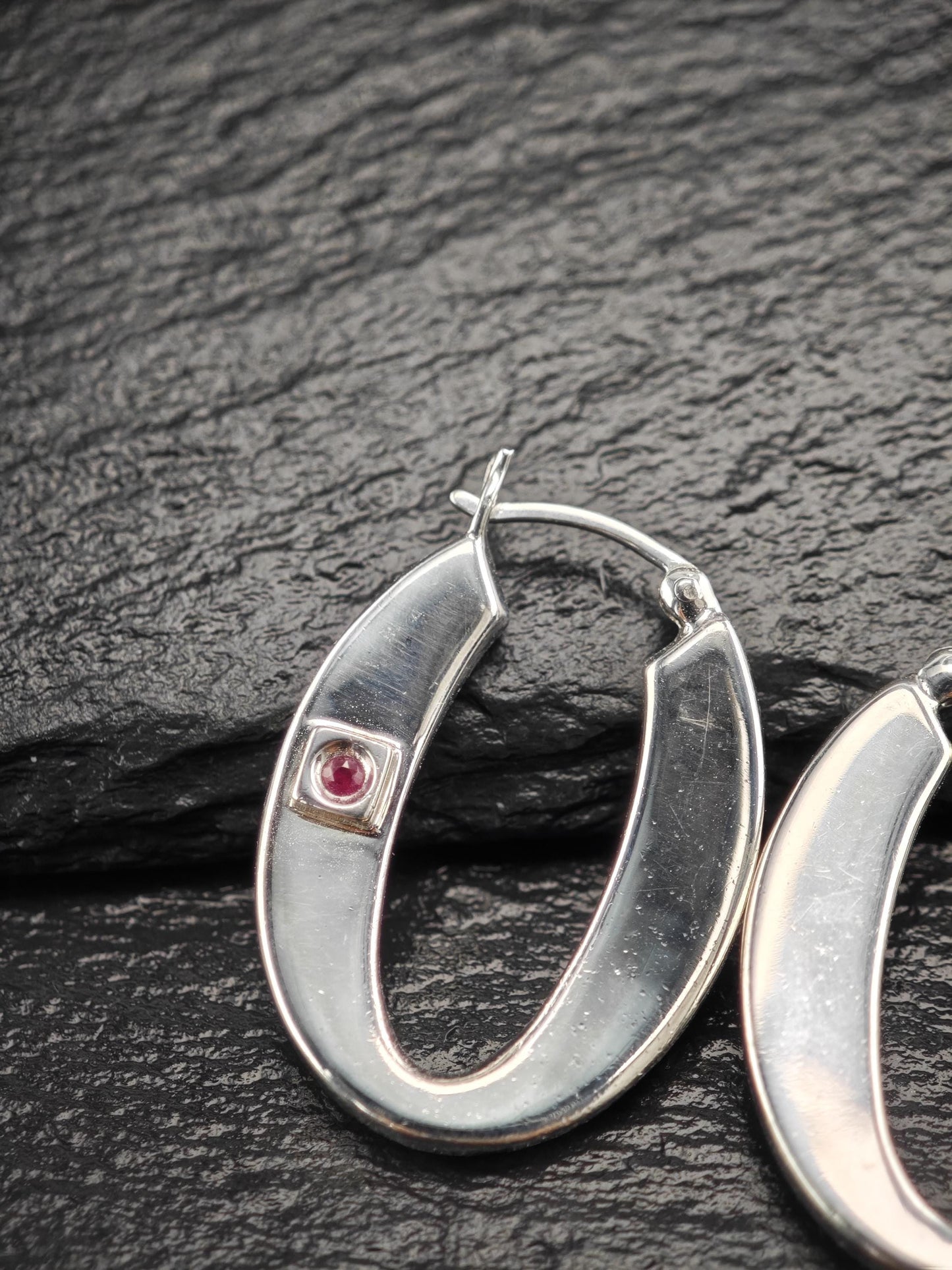 Elle Ruby Hinged Hoop Earrings Sterling Silver