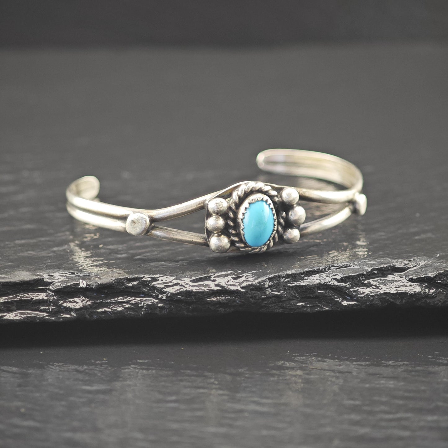 Native American Turquoise Child Cuff Bracelet Sterling Silver