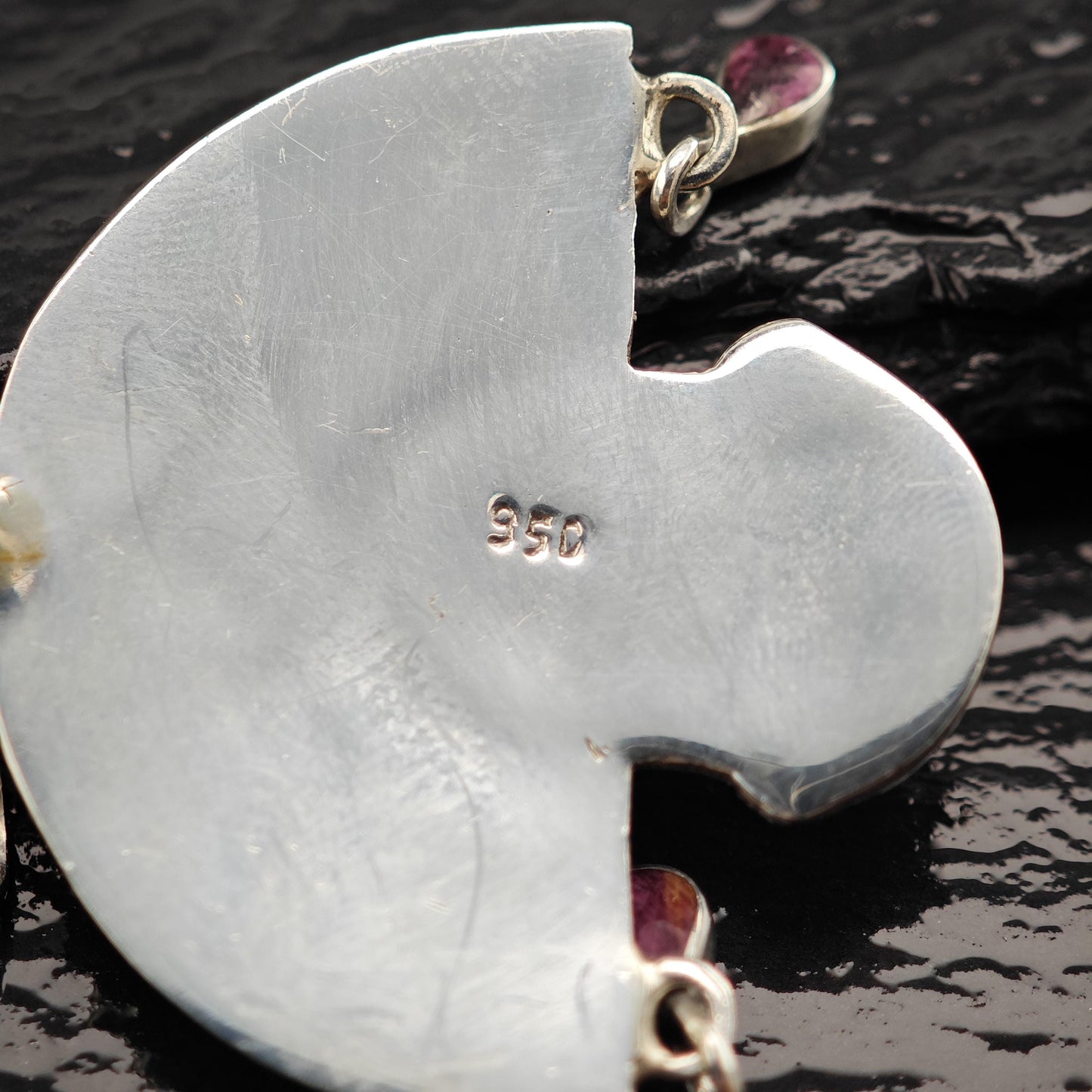 Vintage Gemstone Inlay Tumi Pendant Sterling Silver