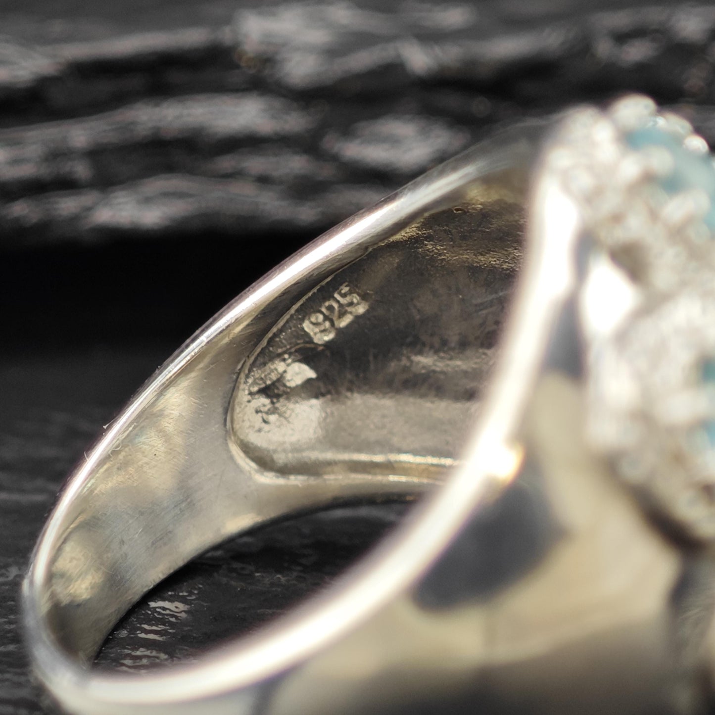 Blue Gemstone Floral Ring Sterling Silver Sz 7 R6148