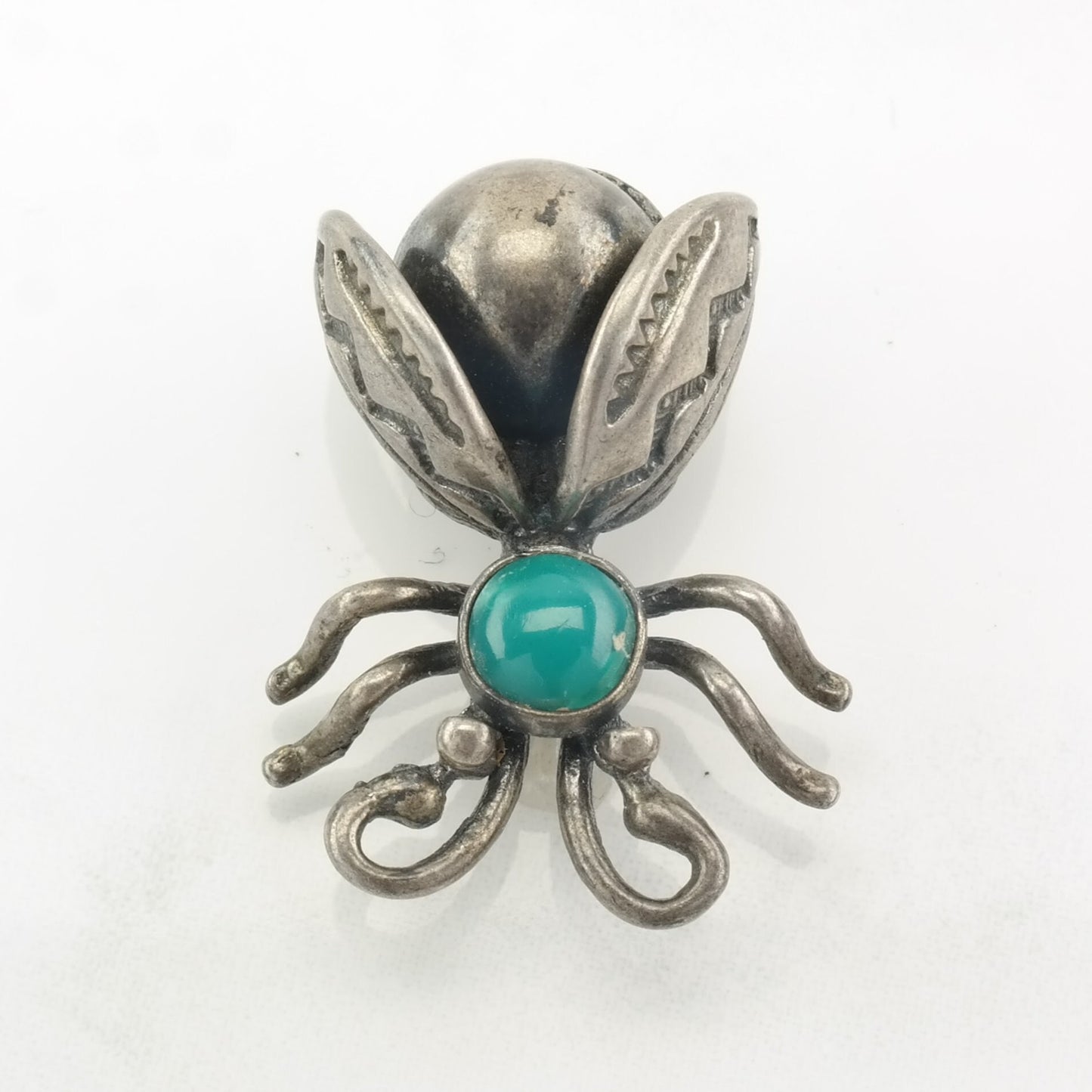 Native American Bug Brooch Blue Turquoise Bee Sterling Silver