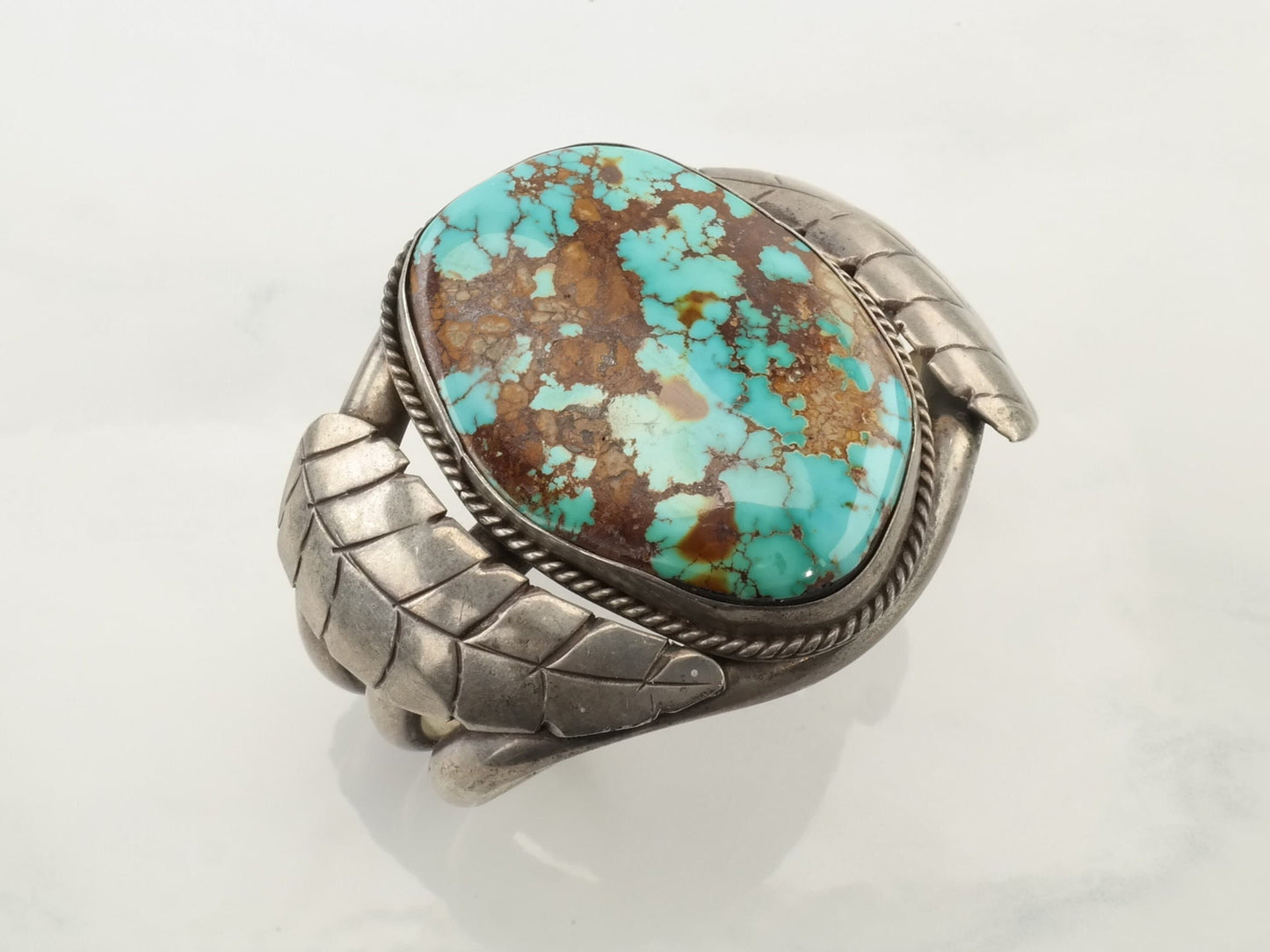 Native American Sterling Silver Cuff Bracelet Blue Royston Spiderweb Turquoise