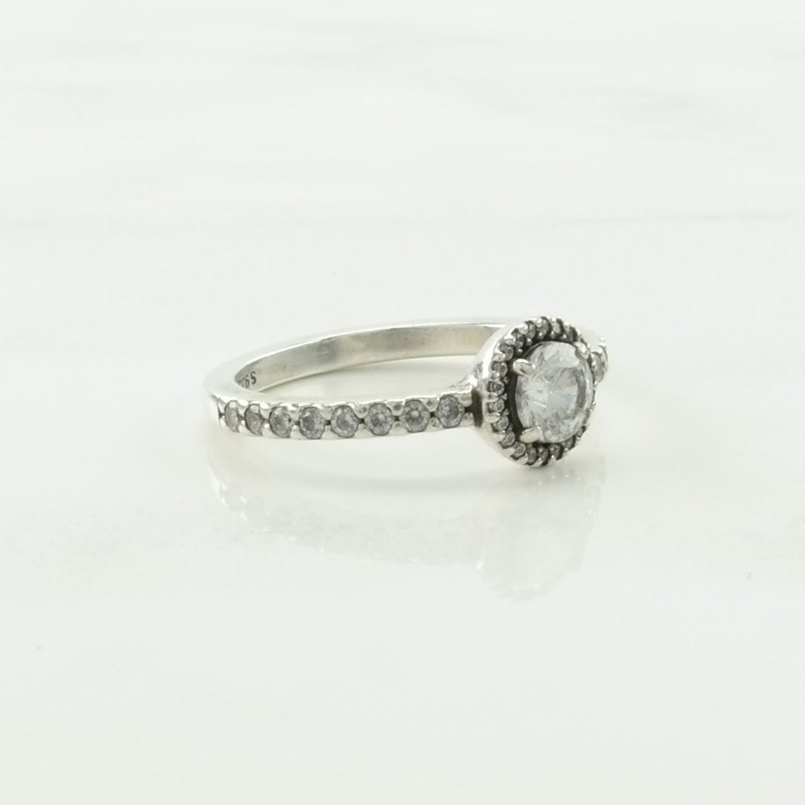 Pandora Silver Ring CZ Halo Sterling Size 6 3/4