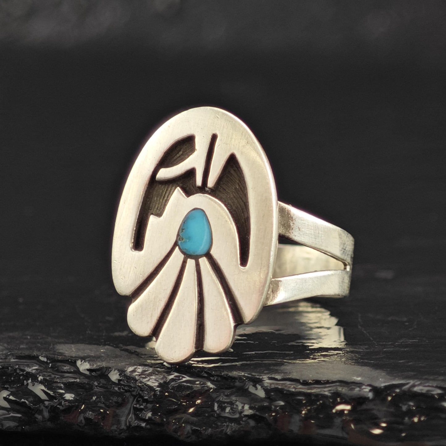 Hopi Turquoise Overlay Sterling Silver Ring Sz9 R6544