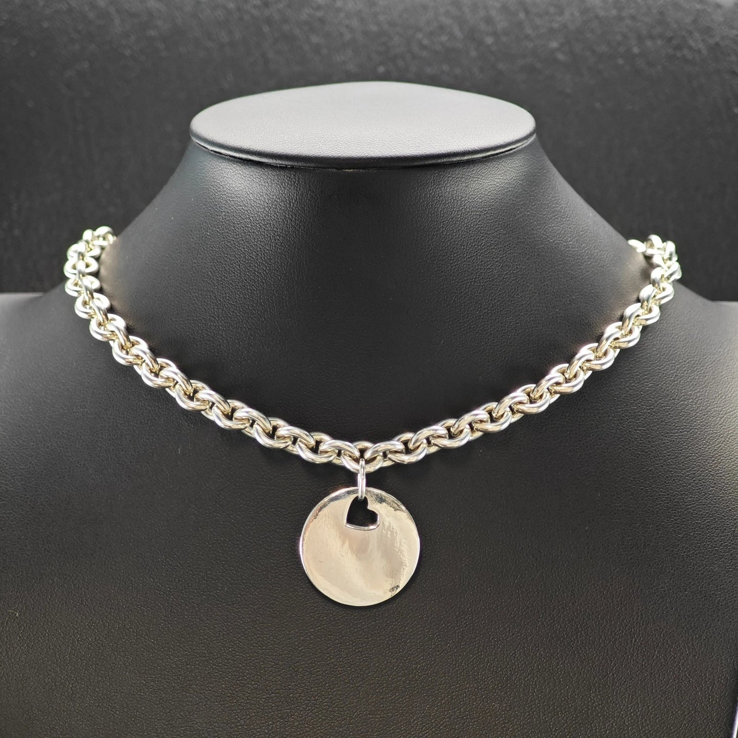 Movado Heart Shape Sterling Silver 8mm Curb Link Necklace 16" N2661