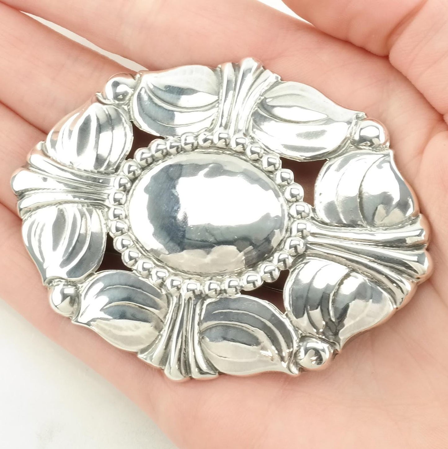 Kalo, Handwrought Sterling Silver Brooch Lg Floral B1847