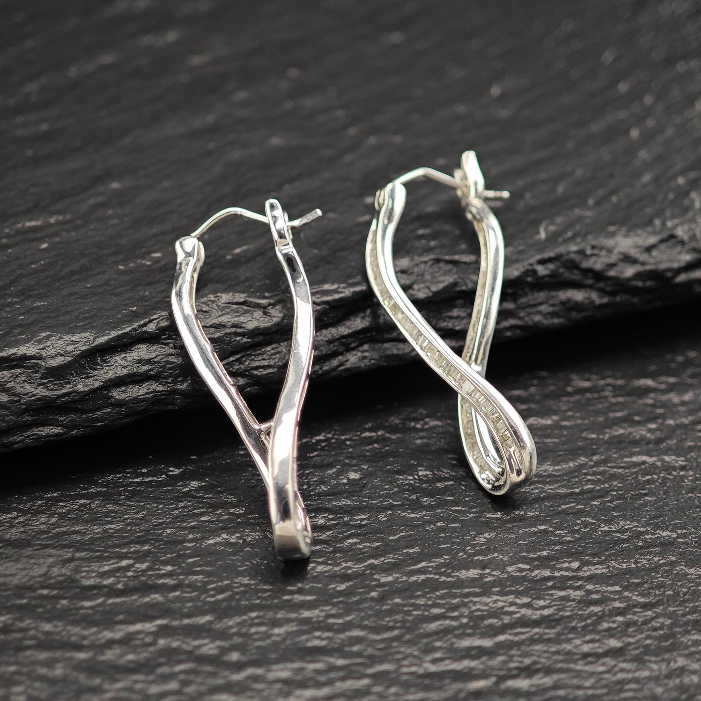 JWBR White Diamonds Abstract Hinged Earrings Sterling Silver