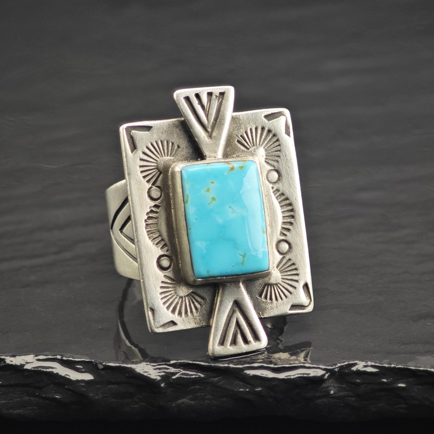 Carolyn Pollack Stamped Turquoise Sterling Silver Ring Sz 9 3/4 R6751
