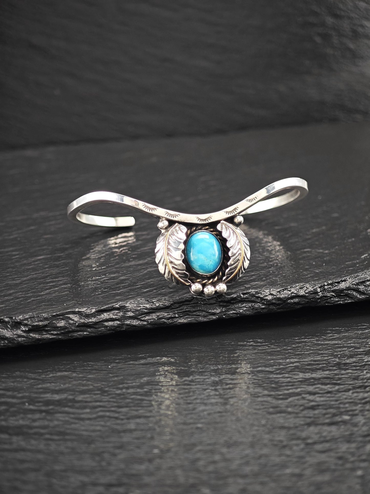 Native, Shadow Box Turquoise Cuff Bracelet Sterling Silver BR2893