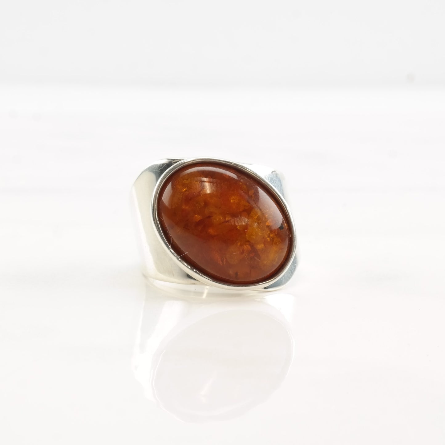 DTR Silver Ring Amber Oval Sterling Size 9 1/4