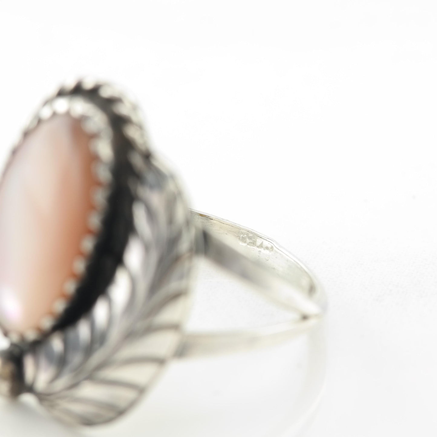 Native American Pink MOP Silver Ring Sterling Size 5 3/4