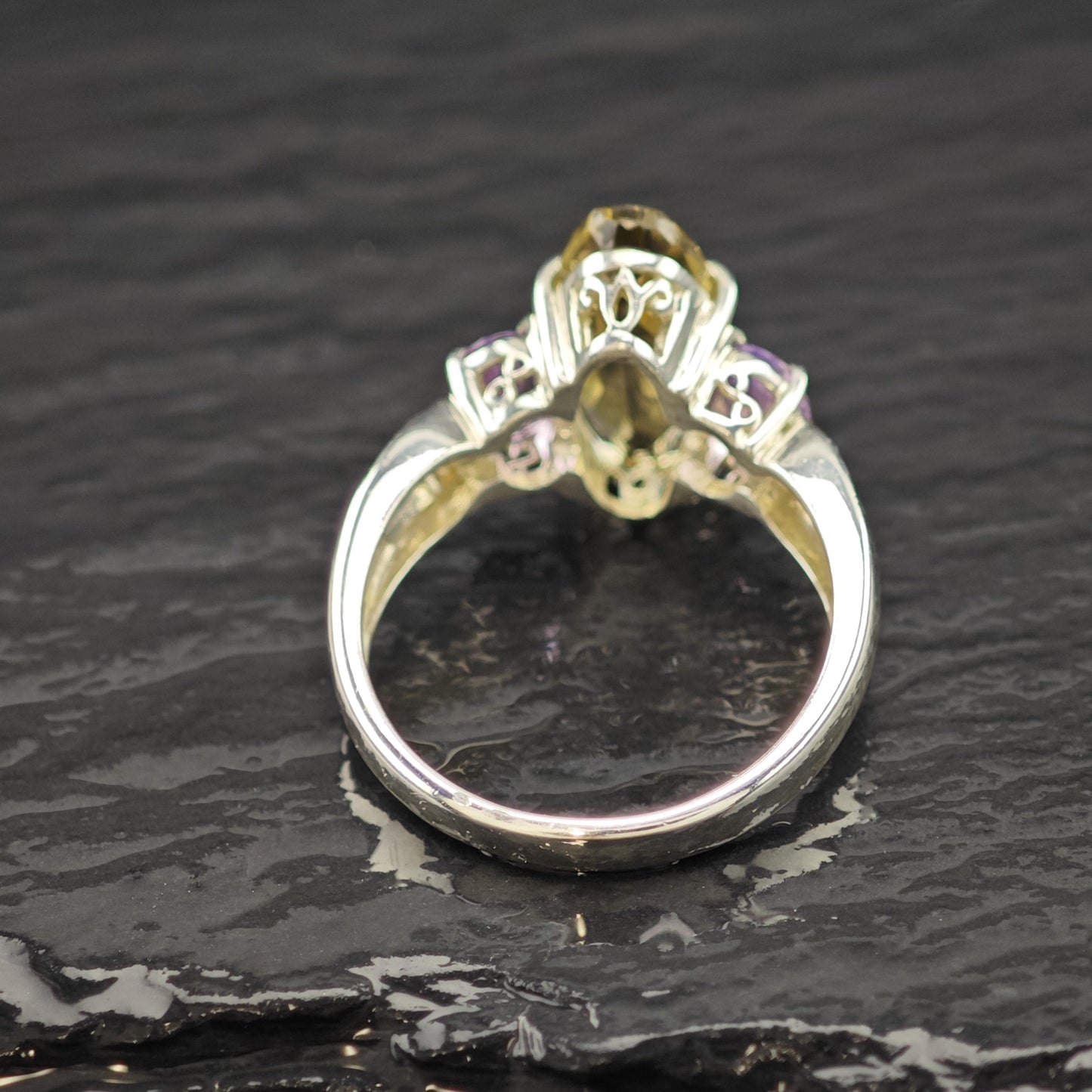 Sterling Silver Statement Ring Amethyst Citrine Size 8 R6232
