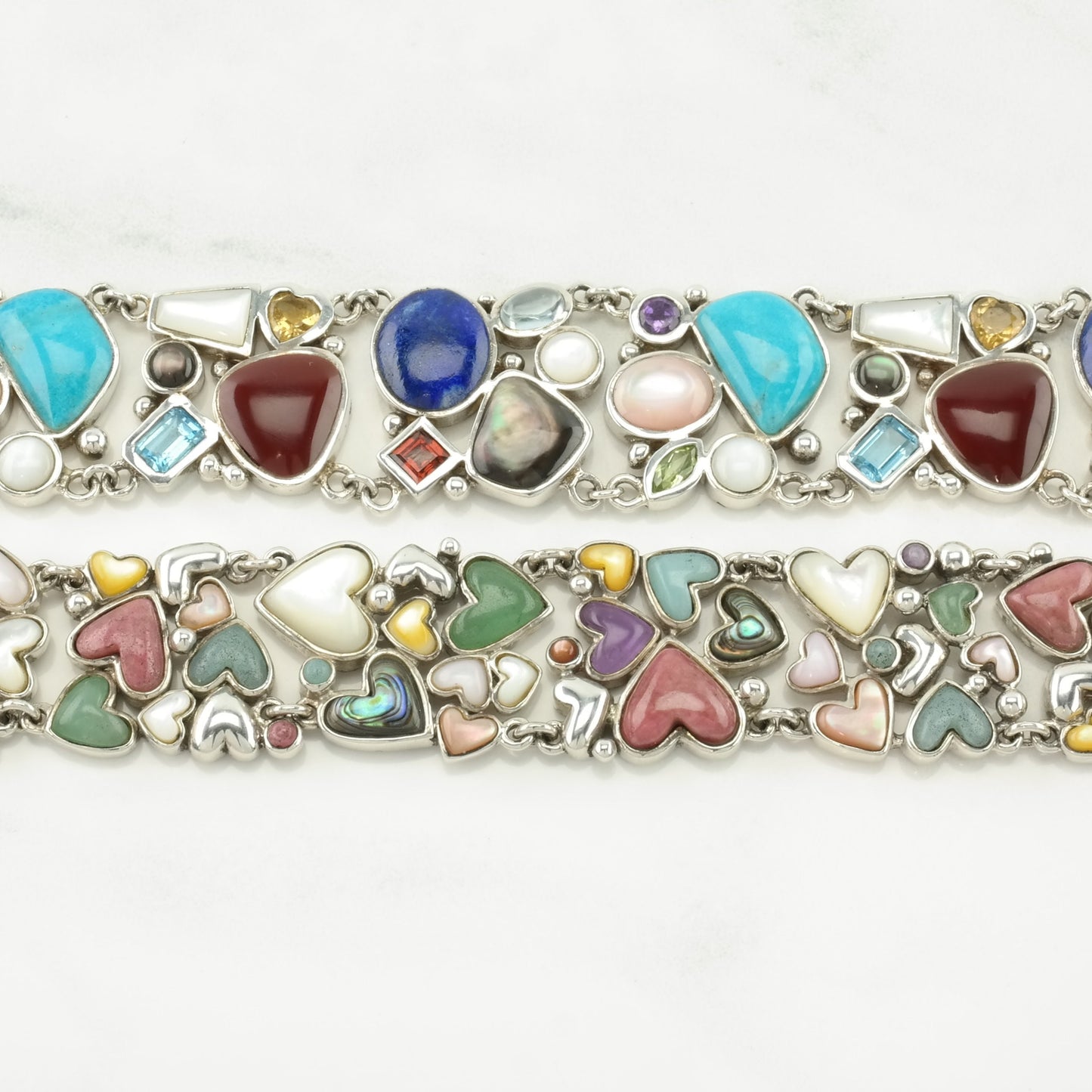 Choice of Vintage Sterling Silver Link/T-Bar Bracelet Multi Stone Cluster, Maximalist