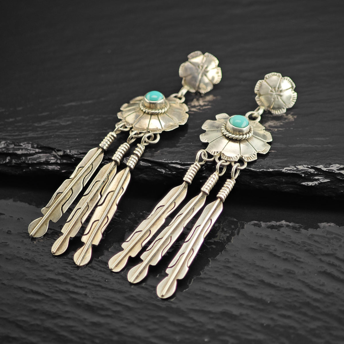 SW Feather Turquoise Concho Sterling Silver Stud Earrings ER3217