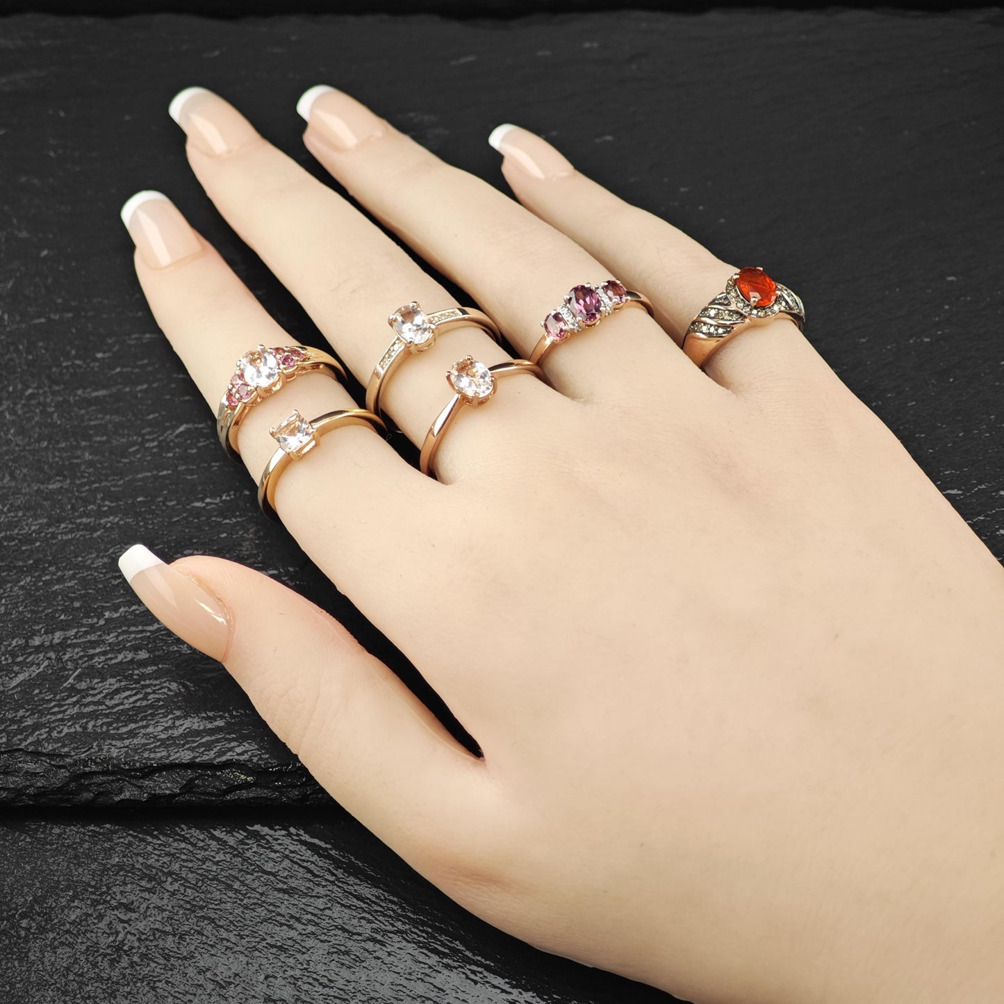 Natural Morganite Princess Cut Minimalist 14K Rose Gold Plated Ring Sterling Silver Sz 7 R6173