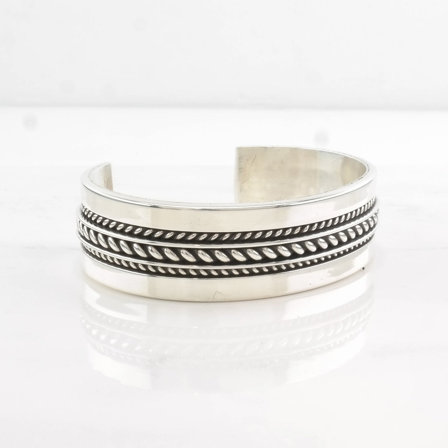 Vintage Tom Hawk Cuff Bracelet Navajo Sterling Silver Braided Rope