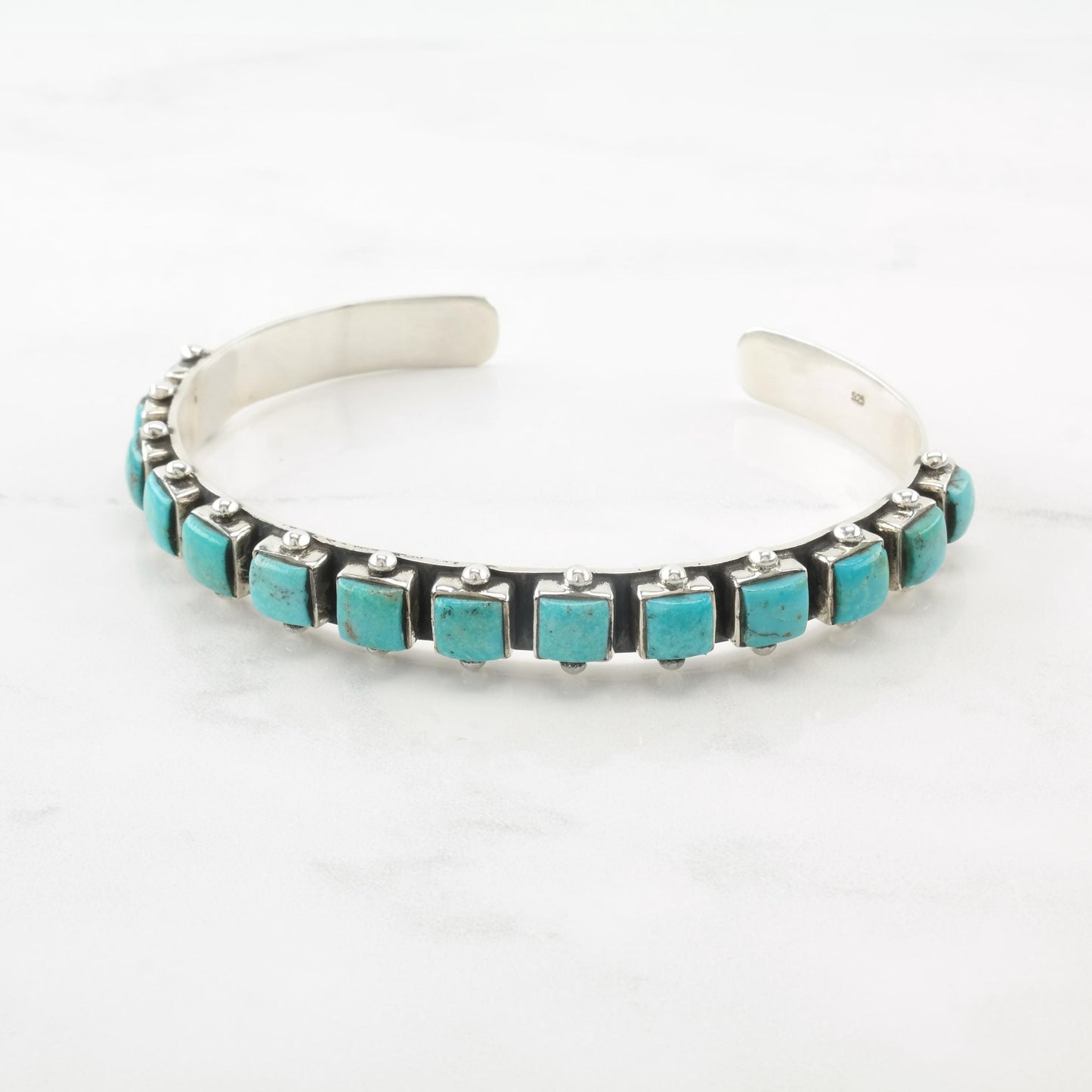 Large Turquoise Square Row Cuff Bracelet Sterling Silver