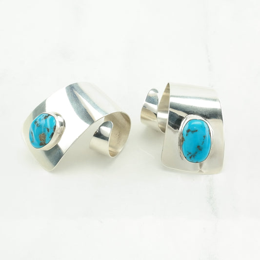 Native American Sterling Silver Turquoise Abstract Earrings Stud