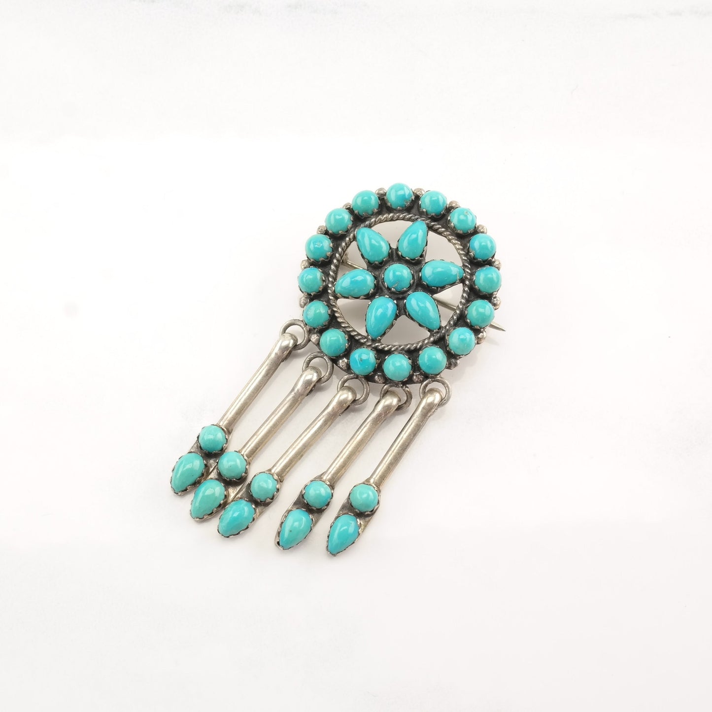 Sterling Silver Brooch Pendant Zuni Dangle Turquoise