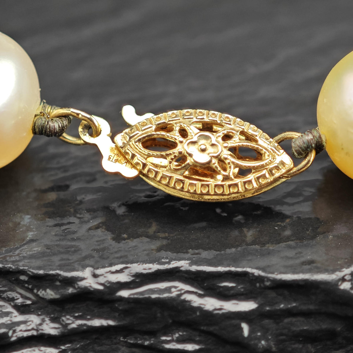 9mm Cream Overtone Pearl, 14K Gold Clasp Beaded Necklace N2788