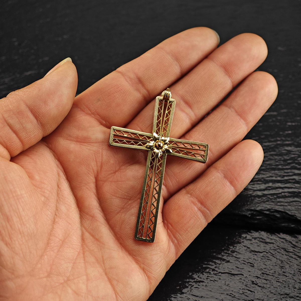 12K Gold-Filled Filigree Cross Pendant P3155