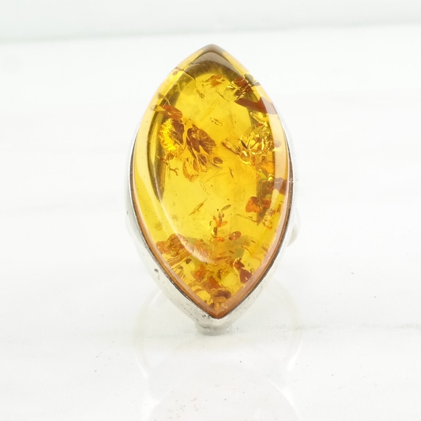 European Silver Ring Amber Large Sterling Orange Size 9