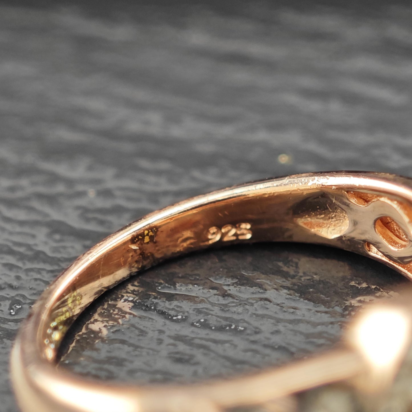 Fire Opal Brown Diamond 14K Rose Gold Plated Ring Sterling Silver Sz 5 R6170