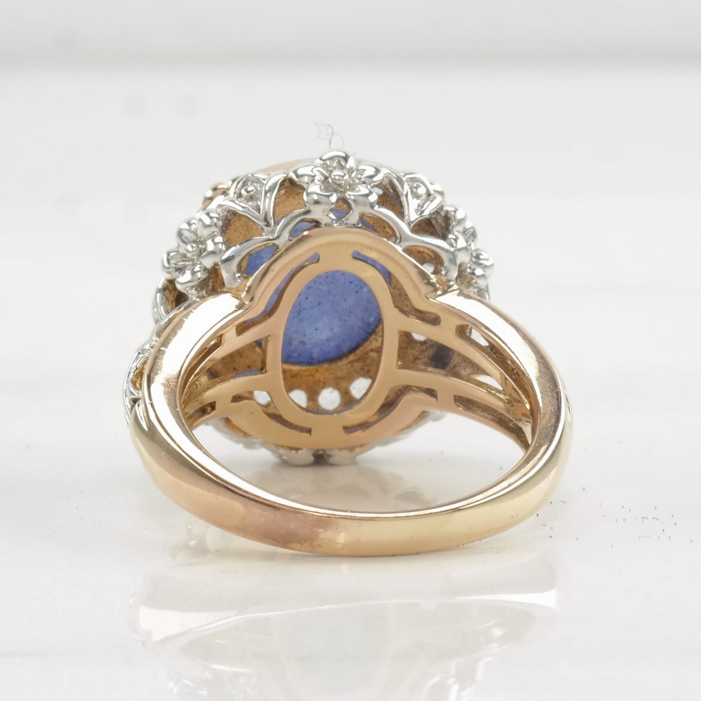 Sterling Silver Ring Tanzanite, White Topaz Two Tone Size 7