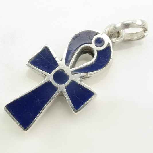 Vintage Egyptian Enamel Cross Sterling Silver Pendant