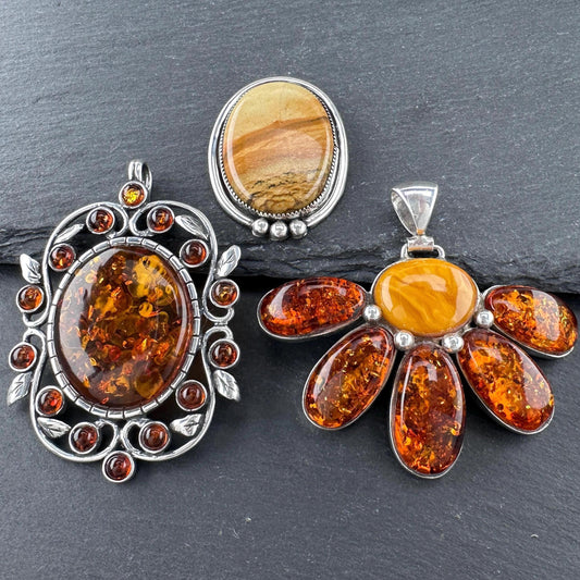 Choice of Vintage Orange Gemstone Pendants Sterling Silver
