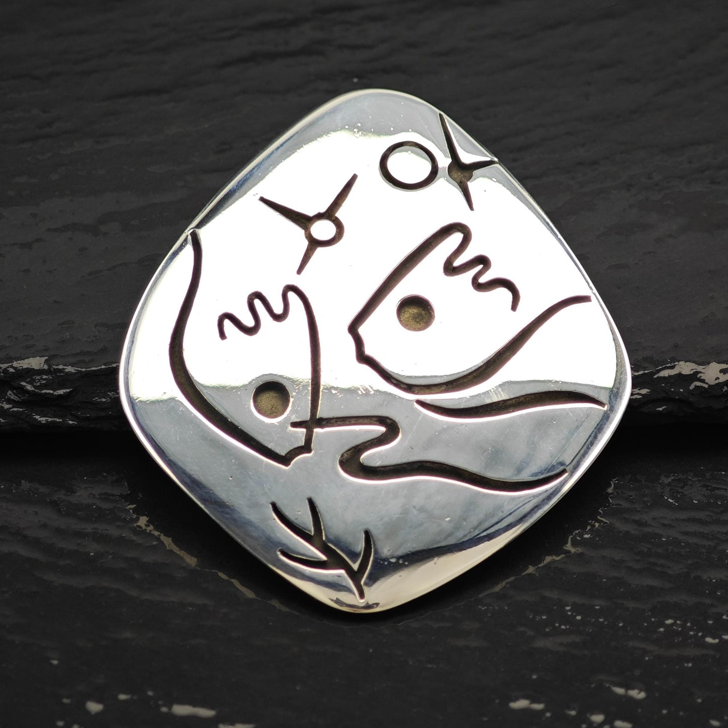 Los Castillo Sterling Silver Abstract Fish Brooch